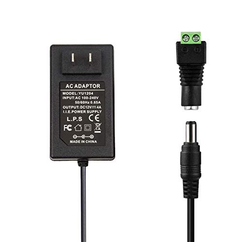 COOLM 12V 4A Power Supply - COOLM AC 100-240V 50/60Hz to DC 12 Volt 4 amp 4Amp 48W Power Converter Charger 12V4A + 5.5x2.1mm DC Female Jack Socket for 12V LED Strip Lights CCTV Camera